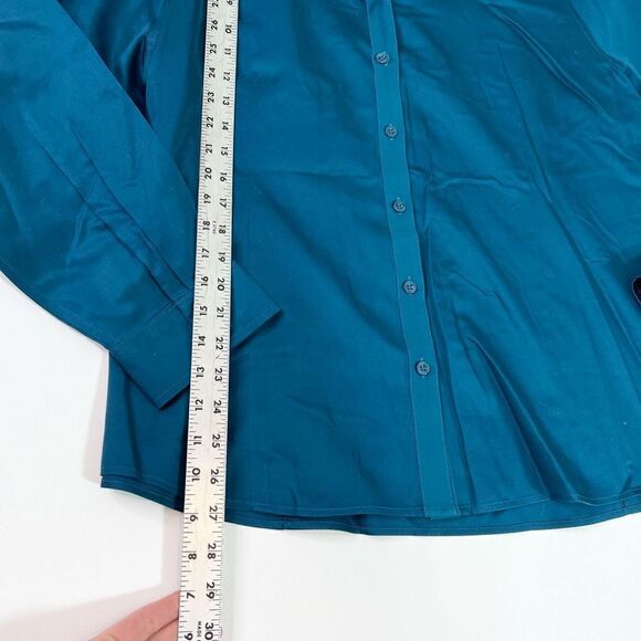 Chico's No Iron Button Up Shirt Womens Large Blue Wrinkle Free Collared Top New - Picture 2 of 9